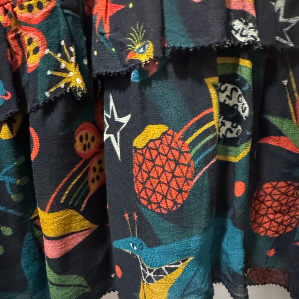 FARM Rio Dark Green Long-Sleeve Tiered Dress with Red, Yellow and Teal Motif - Picture 9 of 9